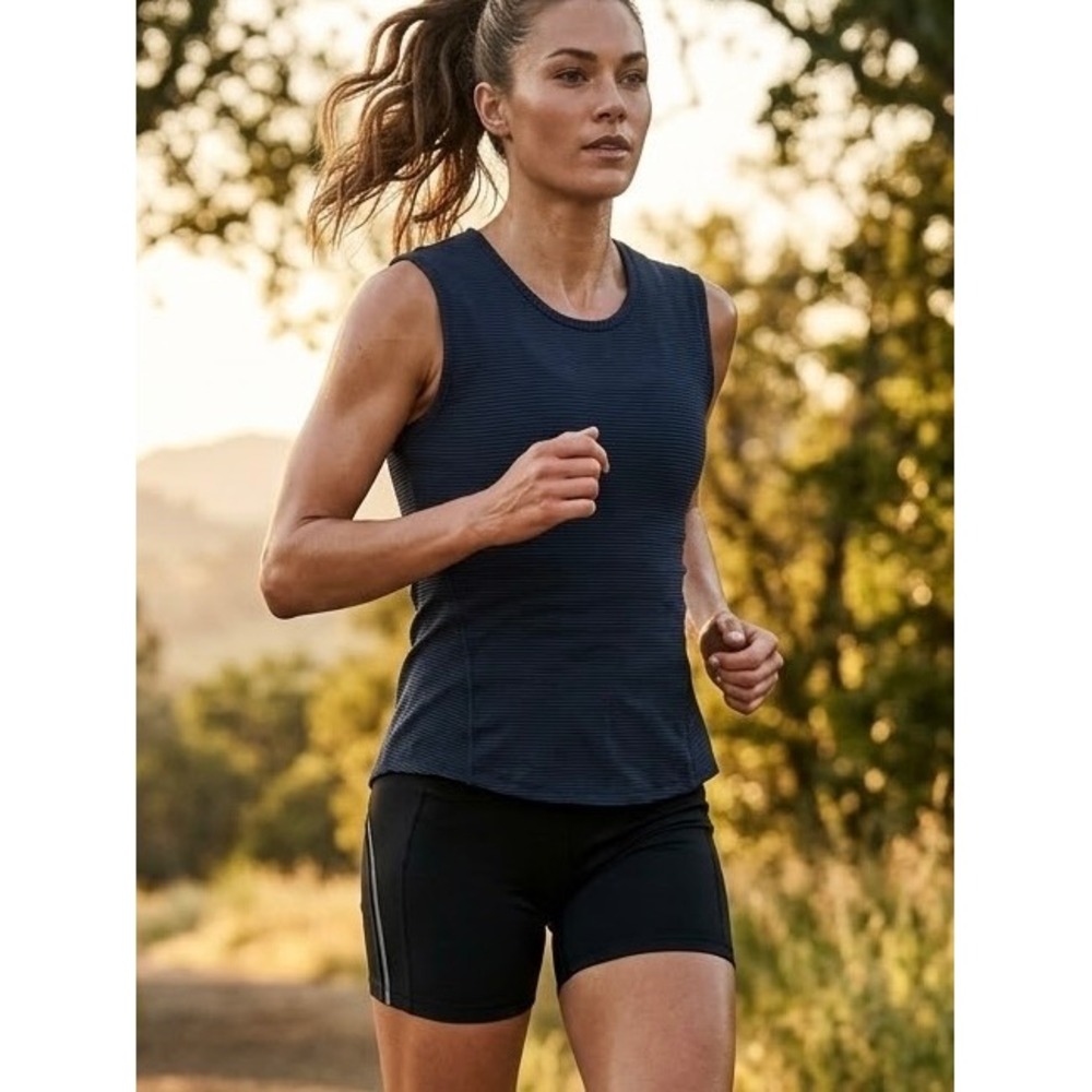 Athleta Navy Blue Micro Stripe Sleeveless Running Tank Top Small 138368